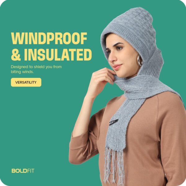 Boldfit Winter Cap for Women Woolen Cap with Mufflers for Women & Ladies Knitted Woolen Muffler for - Image 8