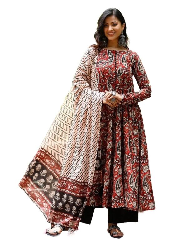 Nermosa Women Printed Anarkali Kurta and Pant Set with Dupatta - Image 2