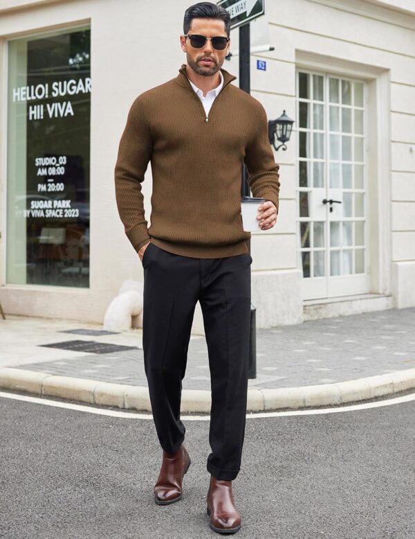 DENIMHOLIC Men High Neck Zipper Full Sleeve Cotton Knitted Winter Sweater - Image 7