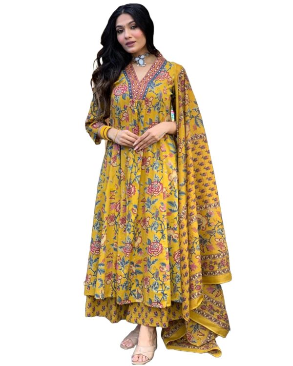 GoSriKi Women's Rayon Viscose Anarkali Printed Kurta with Palazzo & Dupatta - Image 2