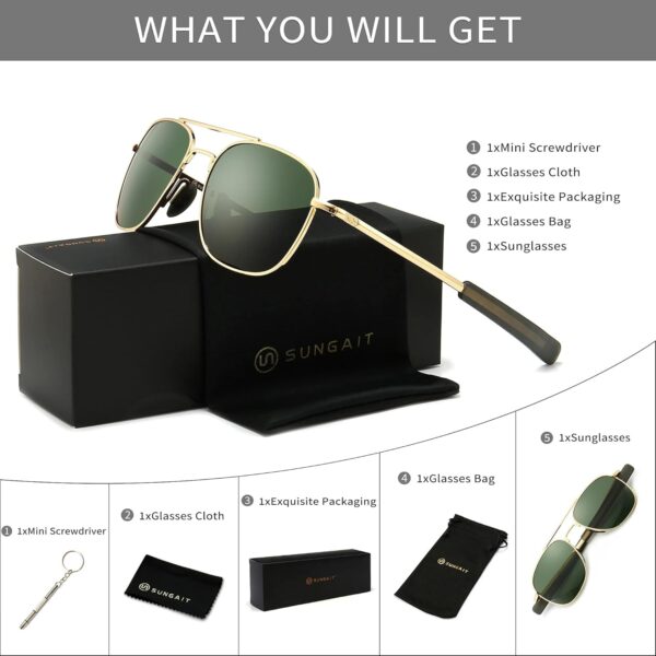 SUNGAIT Men's Military Style Polarized Pilot Aviator Sunglasses - Bayonet Temples - Image 8