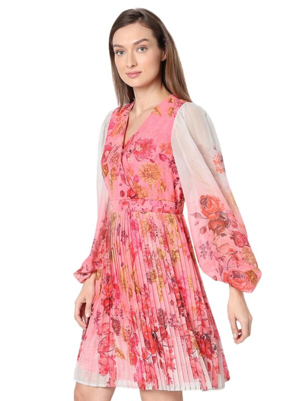 VERO MODA Floral Print Accordion Pleats Bishop Sleeves Fit & Flare Dress - Image 4