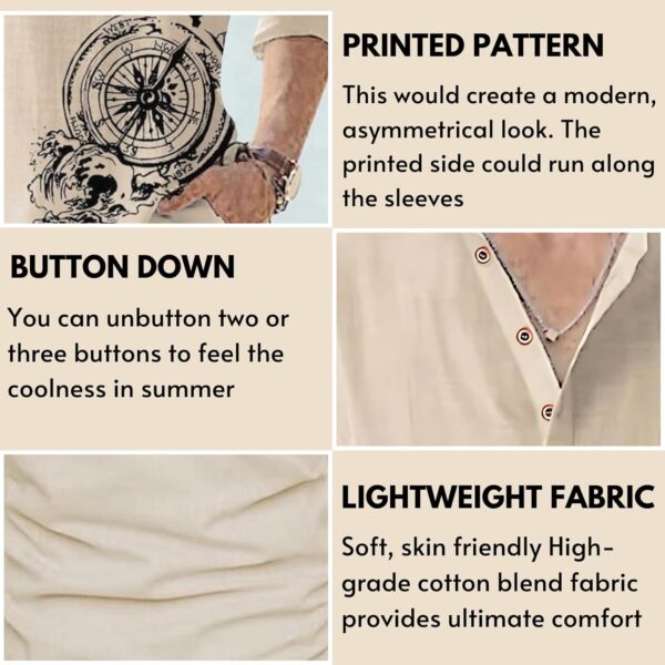 DEELMO Men's Cotton Blend Mandarin Collar Self One Design Full Sleeve Casual Short Kurta - Image 4