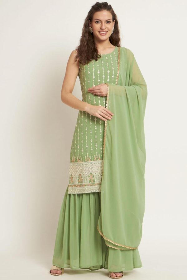 SHOPPING QUEEN Women's Georgette Straight Kurta Sharara Set with Dupatta - Image 4