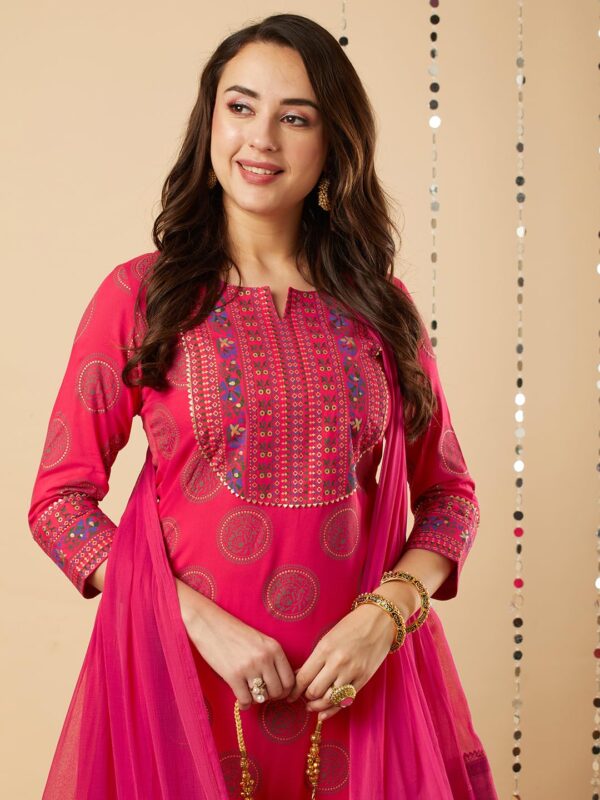 GoSriKi Women's Cotton Blend Straight Printed Kurta with Pant & Dupatta - Image 6