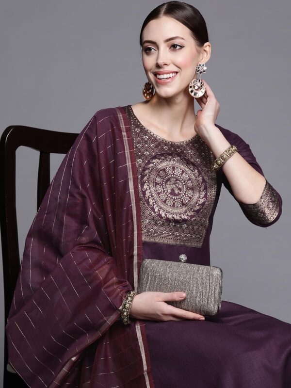INDO ERA Women's Cotton Yoke Design Straight Kurta Pant with Dupatta Set - Image 6