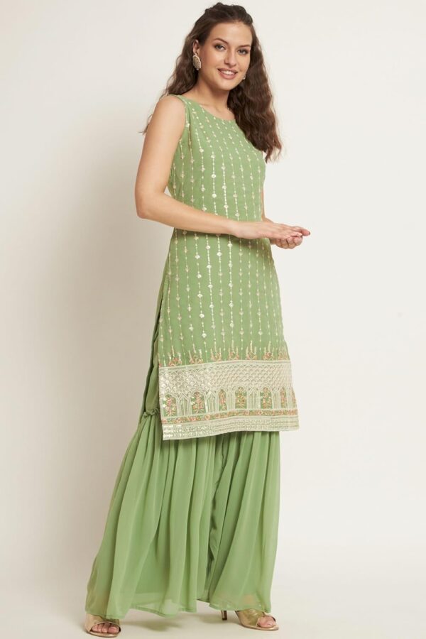 SHOPPING QUEEN Women's Georgette Straight Kurta Sharara Set with Dupatta - Image 6