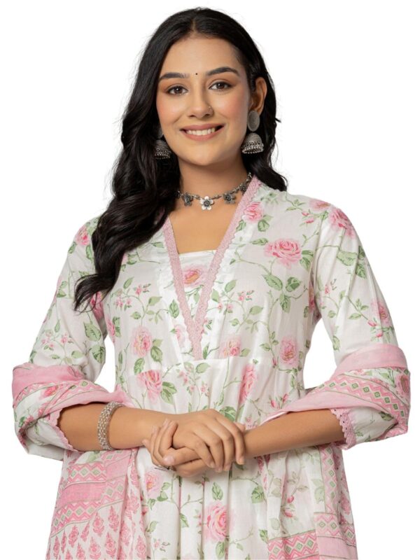 Amayra Women's Cotton Printed Anarkali Kurta with Palazzo Pants and Dupatta - Image 8