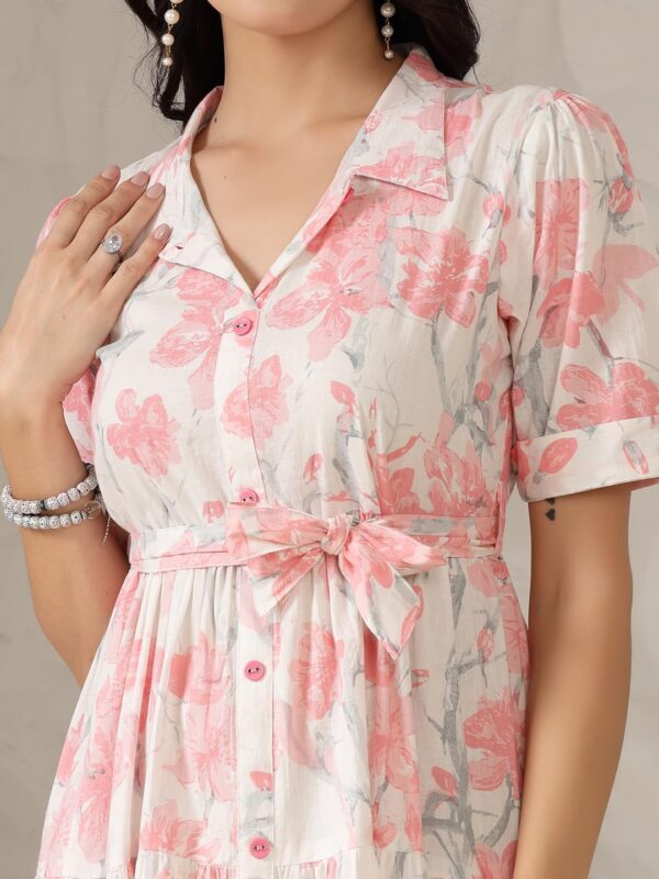 Stylum Women's Floral Printed Cotton Flared Maxi Dress (Drspinkkinnu_Baby Pink) - Image 5