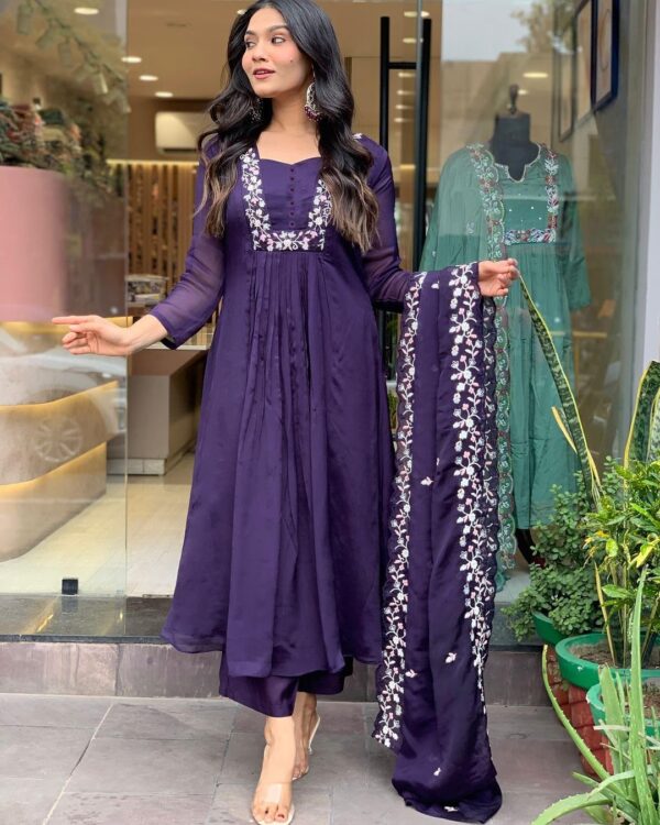 GoSriKi Women's Rayon Blend A-Line Printed Kurta with Pant & Dupatta - Image 4