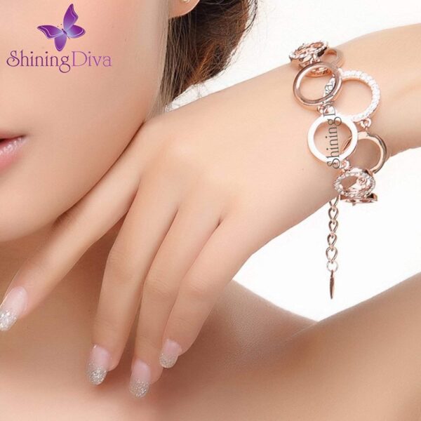 Shining Diva Fashion Latest Collection Gold Plated Combo of 2 Bracelet for Women and Girls (Rose - Image 3