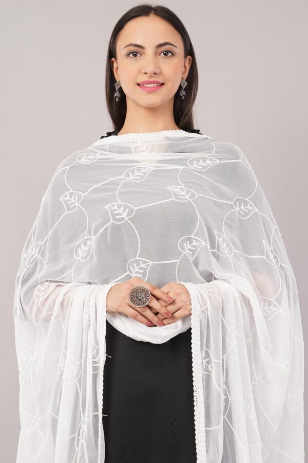 Negchaar Whiite Embroidered Nazneen Dupatta For Women | Women's Full Size Ethnic Dupattas | Premium - Image 8