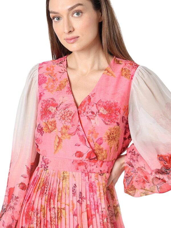 VERO MODA Floral Print Accordion Pleats Bishop Sleeves Fit & Flare Dress - Image 7