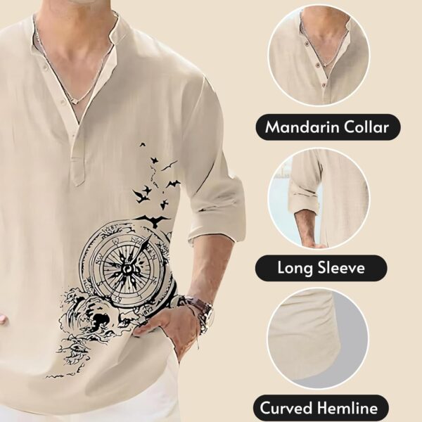 DEELMO Men's Cotton Blend Mandarin Collar Self One Design Full Sleeve Casual Short Kurta - Image 3
