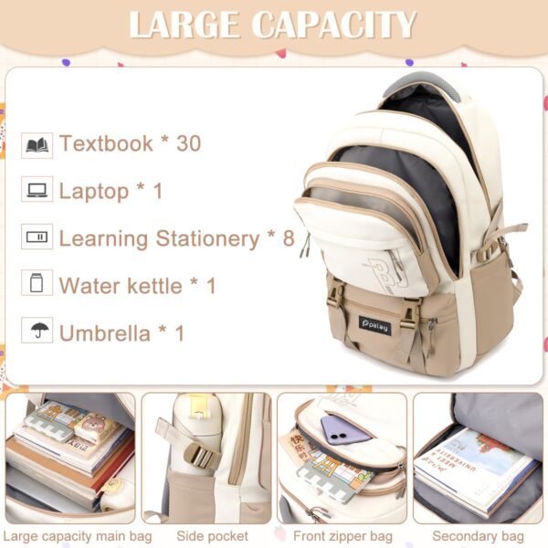 PALAY Casual Backpackk With Cute Accessory 18.1 Inch Bookbags With Pendant Laptop Bag Casual - Image 5