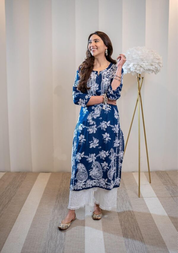 GoSriKi Women's Rayon Blend Chikankari Embroidered Straight Kurta - Image 3