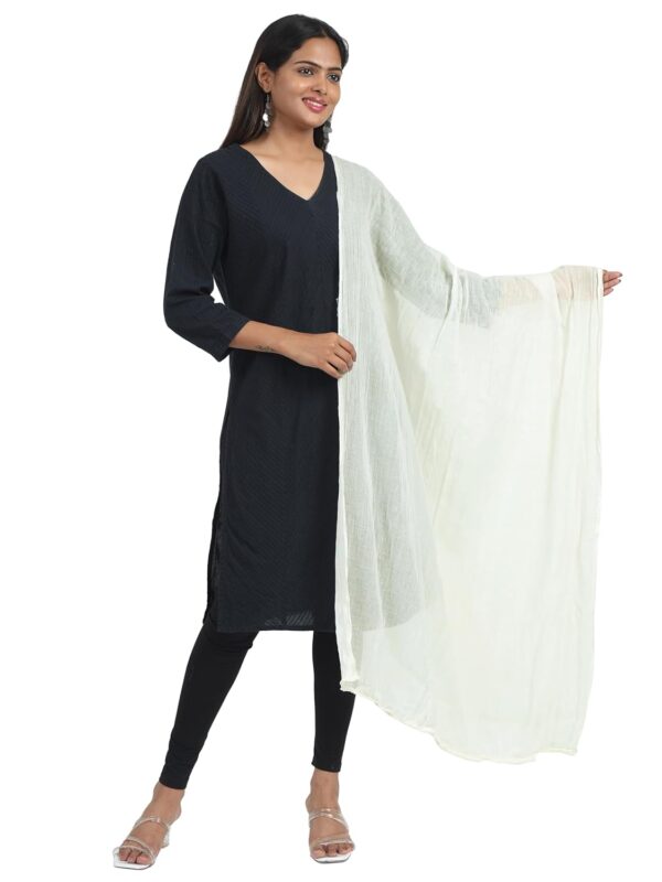 Miraan Women Pure Solid Cotton Dupatta With Pom Pom Border - Image 3