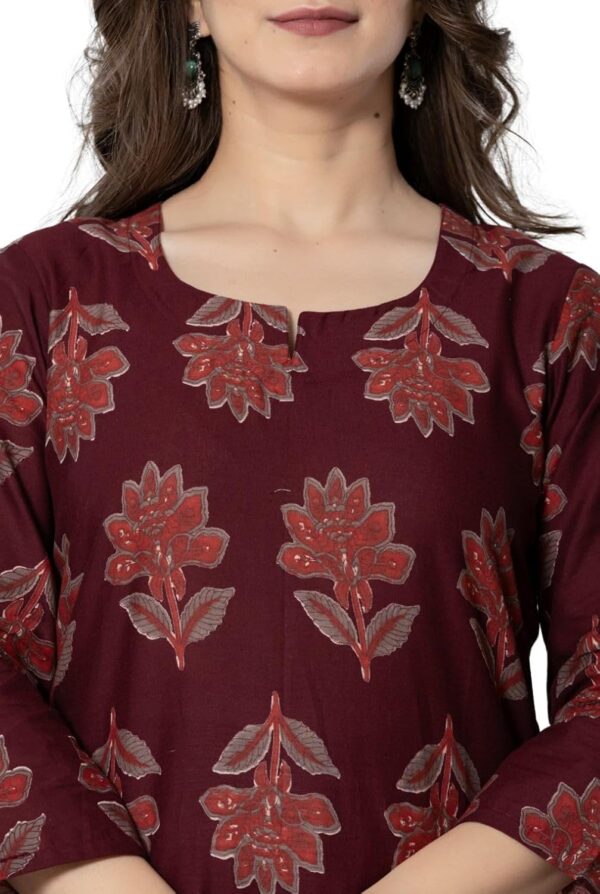 rytras Women's Pure Cotton Printed Straight Kurta Set with Palazzo Pants - Ethnic Wear, Maroon - Image 7