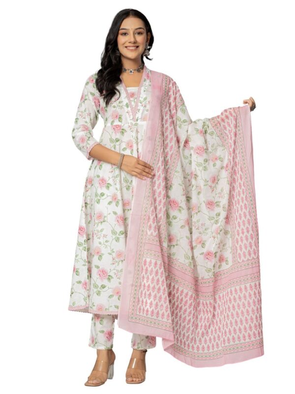 Amayra Women's Cotton Printed Anarkali Kurta with Palazzo Pants and Dupatta - Image 7