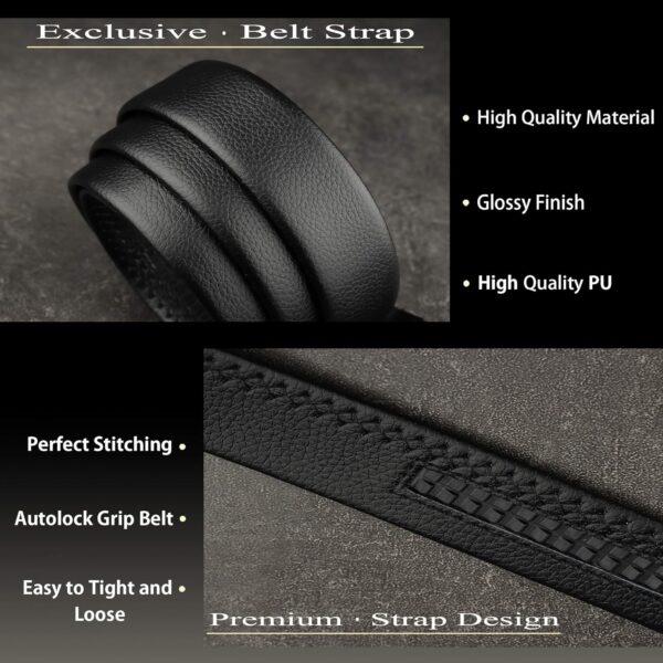 ZORO Men's Vegan Leather Belt for Men, Formal/Casual,Autolock,Black | Fit on up to 38 Inches Waist - Image 3