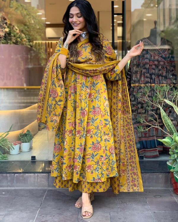 GoSriKi Women's Rayon Viscose Anarkali Printed Kurta with Palazzo & Dupatta - Image 5