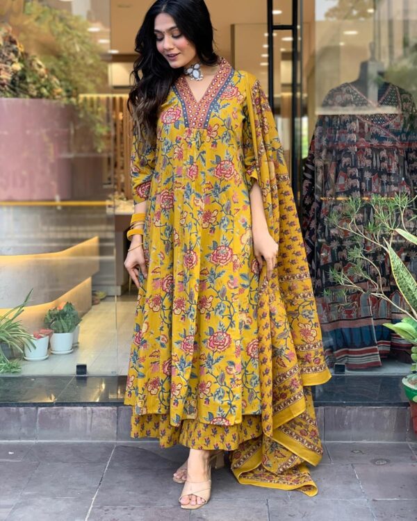 GoSriKi Women's Rayon Viscose Anarkali Printed Kurta with Palazzo & Dupatta - Image 8