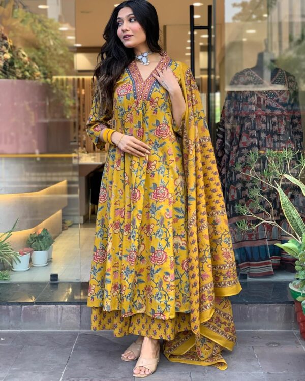 GoSriKi Women's Rayon Viscose Anarkali Printed Kurta with Palazzo & Dupatta - Image 4