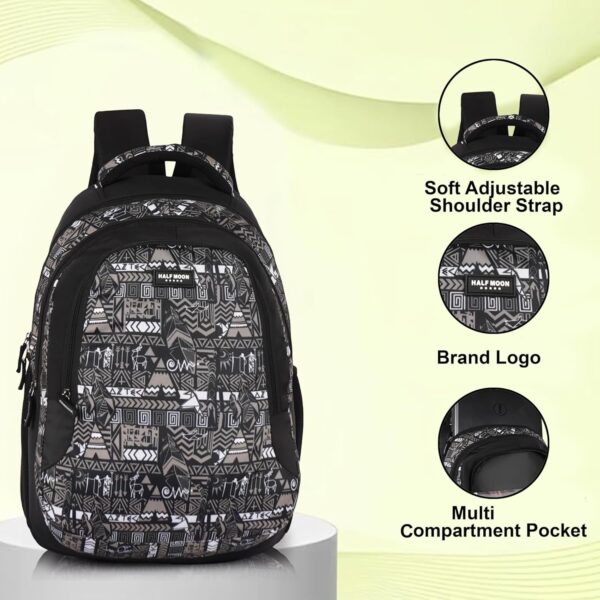 Half Moon Wild Class 5-12 School Bag for Boys Girls | Laptop Bagpack Backpack for Men Women | 3 Zips - Image 7