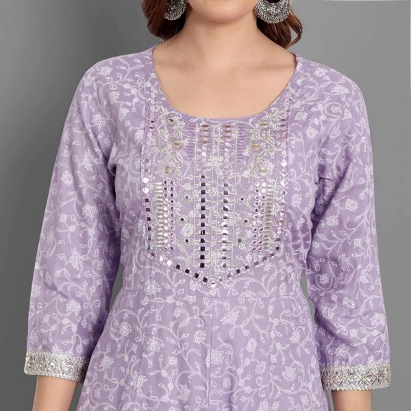 Rangnavi Women Rayon Anarkali Embroidered Printed Kurta Pant and Dupatta Set - Image 6