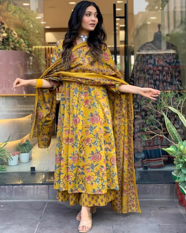 GoSriKi Women's Rayon Viscose Anarkali Printed Kurta with Palazzo & Dupatta - Image 10