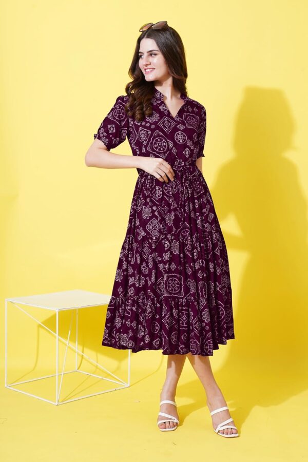 flowervelly Dress for Women Printed Midi Dress with V-Neck, Puffed Sleeves - Image 8