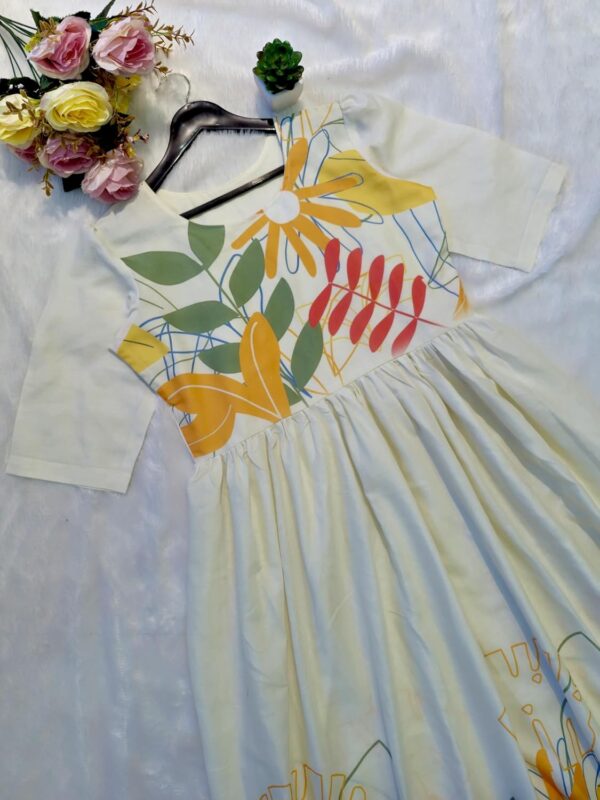 eightone Women Floral Print Cotton Midi Dress, Short Sleeve, White with Yellow and Red Flowers, - Image 3