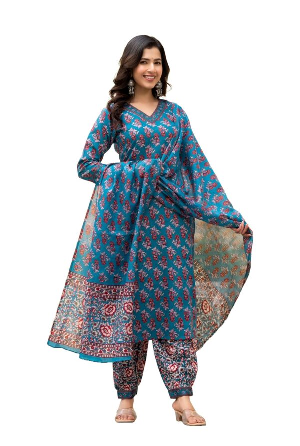 KLOSIA Women Viscose Straight Floral Printed Kurta and Pant Set with Dupatta | Ethnic Set | Dupatta - Image 2