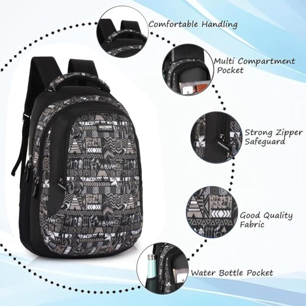 Half Moon Wild Class 5-12 School Bag for Boys Girls | Laptop Bagpack Backpack for Men Women | 3 Zips - Image 5