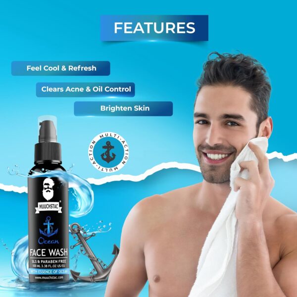 Muuchstac Ocean Face Wash for Men | Fight Acne & Pimples, Brighten Skin, Clears Dirt, Oil Control, - Image 3