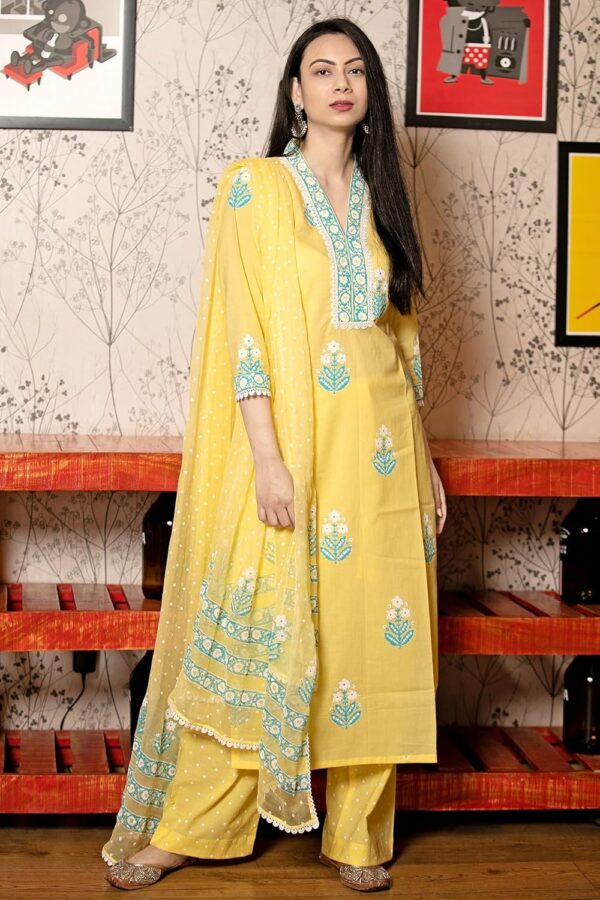 GoSriKi Women's Rayon Viscose Printed Straight Kurta with Pant & Dupatta - Image 4