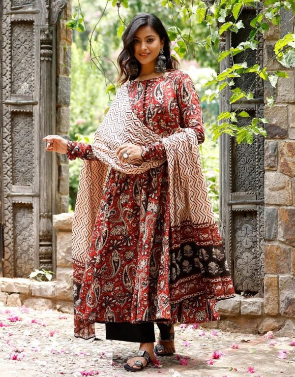 Nermosa Women Printed Anarkali Kurta and Pant Set with Dupatta - Image 6