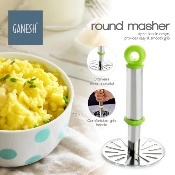 GANESH Stainless Steel Potato Crusher Vegetable Smasher Pav Bhaji Masher with Handle for Effortless - Image 3