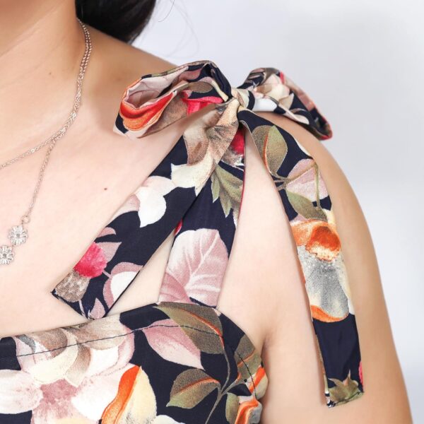 ALLENTARE Blue Crepe Floral Printed Western Casual Dress for Women | Fashionable Sleeveless Square - Image 4