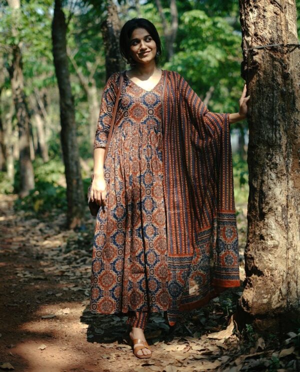 KLOSIA Women's Viscose Printed Flared A-Line Kurta With Pant And Dupatta Suit Set | Kurta Set - Image 5