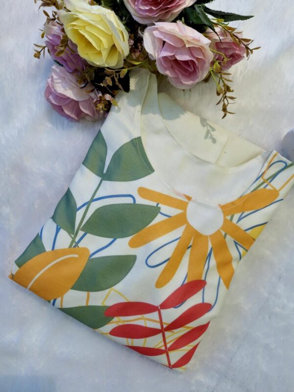 eightone Women Floral Print Cotton Midi Dress, Short Sleeve, White with Yellow and Red Flowers, - Image 4