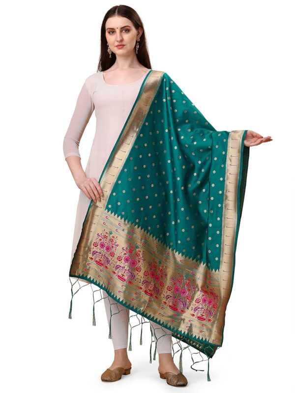 DEVANGI Women's Woven Paithani Banarasi Silk Dupatta/Chunni For Women, Animal Print 1 Meter Wide and - Image 2