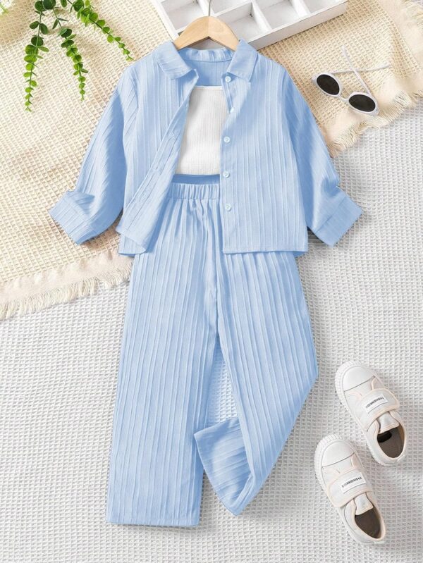TAGAS Girl Casual Simple Style Camisole Top, Long Sleeve Shirt And Straight Pants || - Image 3