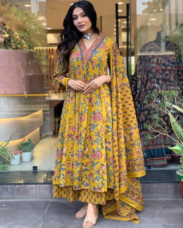 GoSriKi Women's Rayon Viscose Anarkali Printed Kurta with Palazzo & Dupatta - Image 3