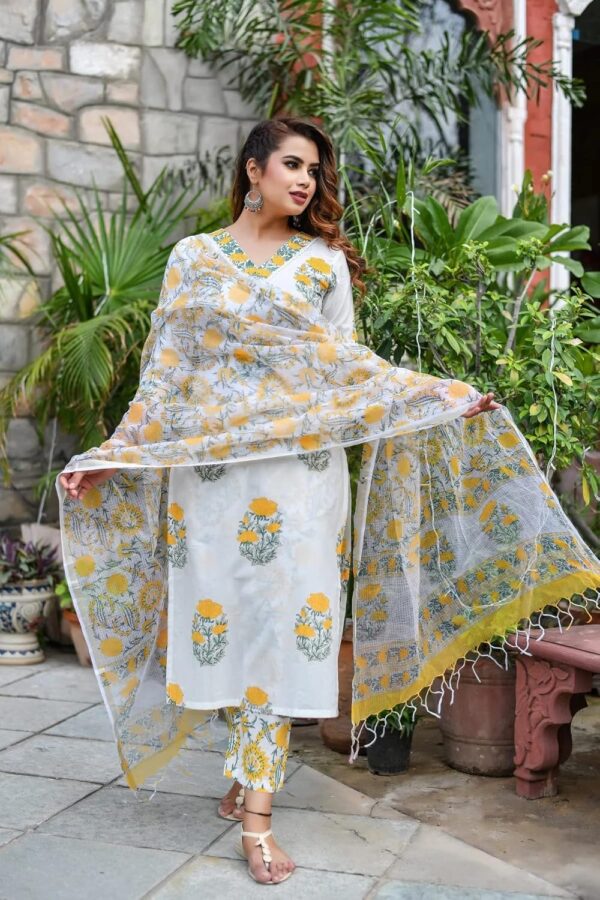 KLOSIA Women Viscose Straight Block Printed Kurta Pant With Dupatta - Image 6