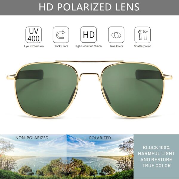 SUNGAIT Men's Military Style Polarized Pilot Aviator Sunglasses - Bayonet Temples - Image 3