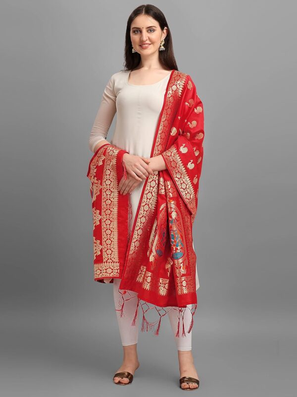 DEVANGI Women's Woven Banarasi Silk Zari Dupatta/Chunni, Width 1 Meter, Length 2.5 Meter - Image 5