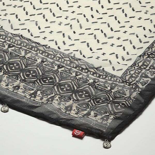 BIBA Women's Georgette Women Printed Mix And Match Dupatta(Geo Trib19036_Beige/Black_Free), - Image 3
