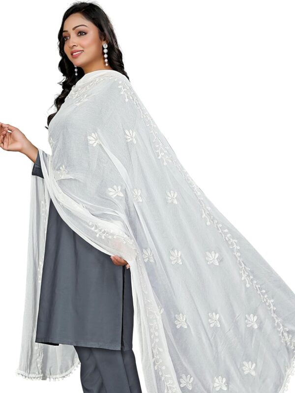 KEMZA Women's Chiffon Phulkari Floral Dupatta with Lace Border – Soft & Lightweight - Image 4