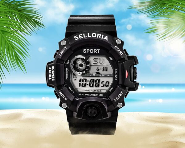 SELLORIA Silicone Digital Watch Shockproof Multi-Functional Automatic Black Color Strap Waterproof - Image 6